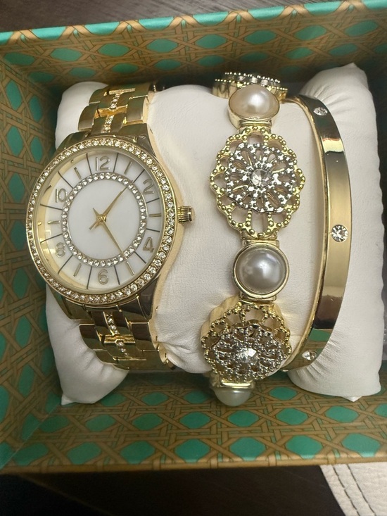 Gift Set Accessories - Gold Crystal Accent Women's Watch and Bracelet Set